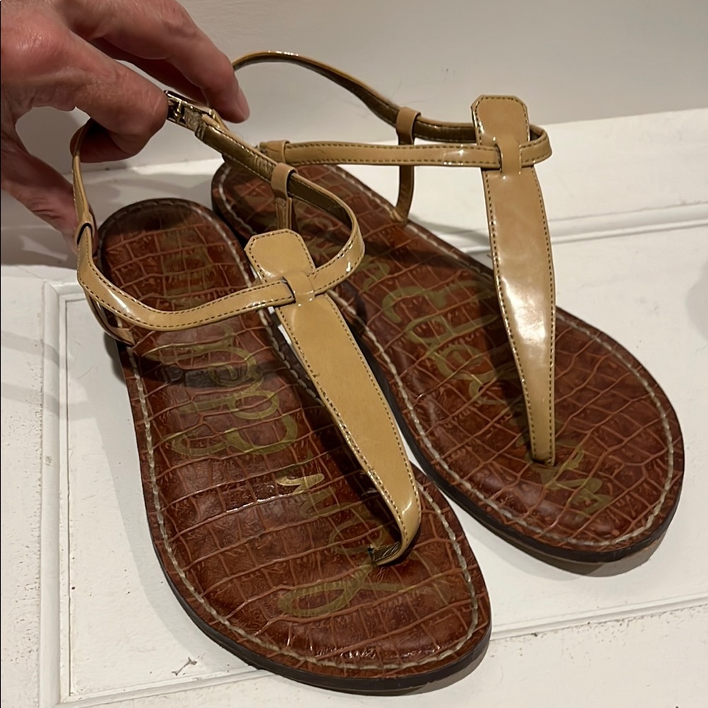 SAM EDELMAN "Gigi" nude/tan patent sandals. Size 8